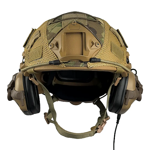 Тактичний комплект шолом FAST/кавер/навушники Earmor М31/кріплення Чебурашка XL Койот
