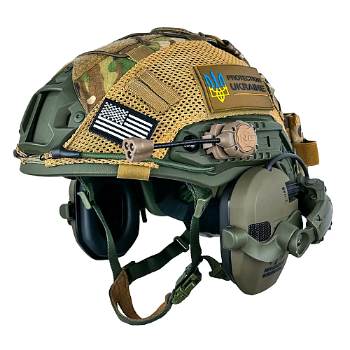 Комплект шлем FAST NIJ IIIA/наушники Walkers Razor/чебурашки/фонарик/кавер L Мультикам