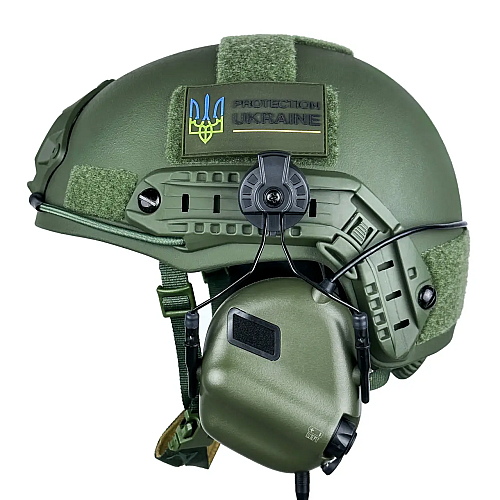 Шлем кевларовий FAST NIJ IIIA і навушники Earmor M31H Mod3 XL Ranger Green