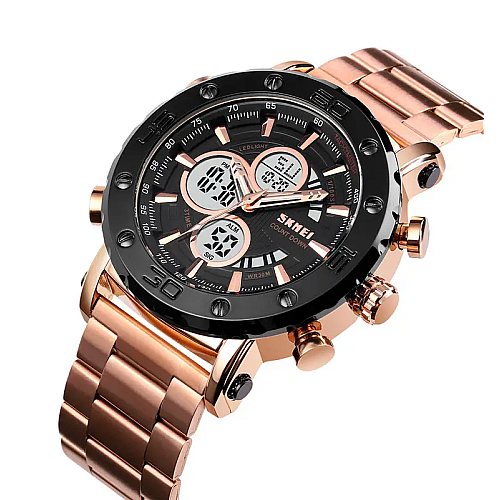 Мужські годинники Skmei 1636 з браслетом Рожеве золото