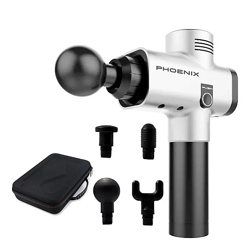 Массажер ударный триггерных точек Phoenix A2 4 насадки кнопочный Серый (2044847988)