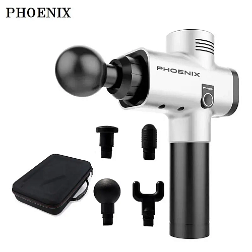 Массажер ударный триггерных точек Phoenix A2 4 насадки кнопочный Серый (2044847988)