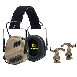 Тактичні активні навушники EARMOR М31 та кріплення на шолом OPS Core чебурашка Койот (2046553881)