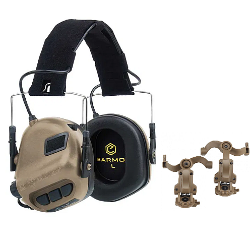 Тактичні активні навушники EARMOR М31 та кріплення на шолом OPS Core чебурашка Койот (2046553881)