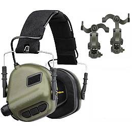 Тактичні активні навушники EARMOR М31 та кріплення на шолом OPS Core чебурашка Оливковий (2046553882)