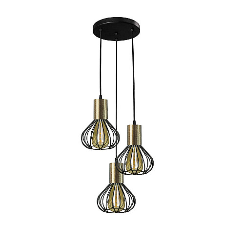 Светильник лофт подвесной на три плафона MSK Electric Lotus NL 1415-3R BK+BN с бронзовым патроном