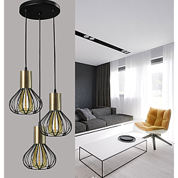 Светильник лофт подвесной на три плафона MSK Electric Lotus NL 1415-3R BK+BN с бронзовым патроном