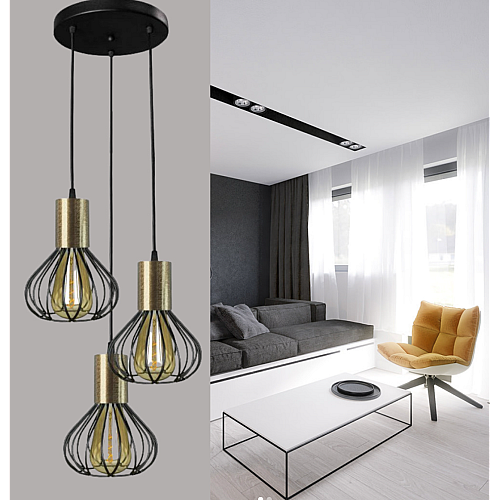 Светильник лофт подвесной на три плафона MSK Electric Lotus NL 1415-3R BK+BN с бронзовым патроном