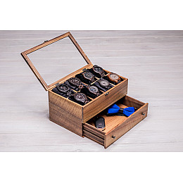 Органайзер для хранения наручных часов с шухлядой для аксессуаров ecoWalnut 14.9х27.5х18 см