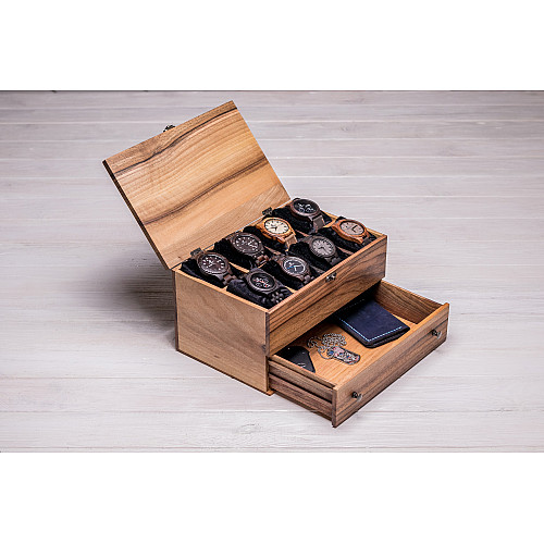 Бокс для зберігання наручних годинників з органайзером для аксесуарів ecoWalnut 14.9х27.5х18 см