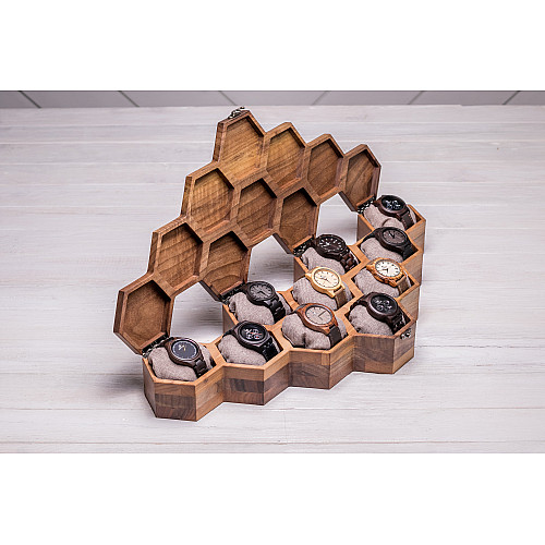 Сотова шкатулка-органайзер для 10 годин ecoWalnut 7.3х59.7х23.5 см