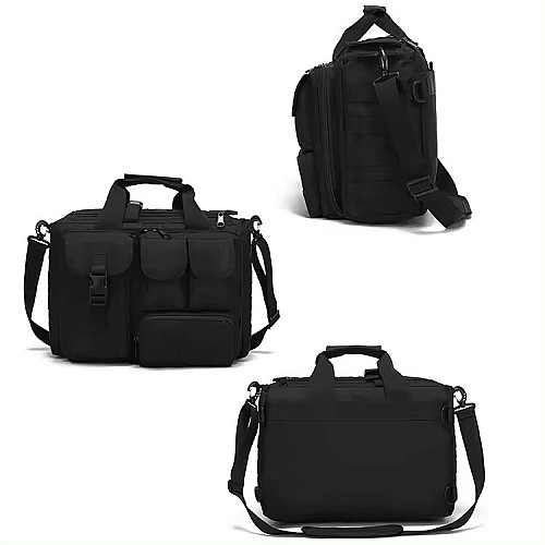 Велика дорожня тактична сумка для документів та ноутбука Чорна MOLLE Solve KT6003602