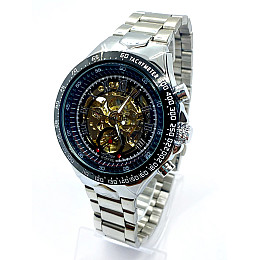 Часы мужские механические Winner Skeleton с автоподзаводом Серебристые с золотом ( IBW903SY )