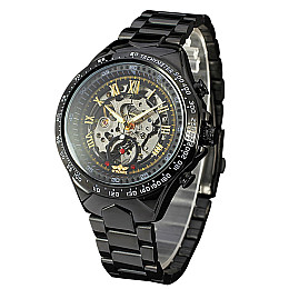 Часы мужские механические Winner Skeleton с автоподзаводом Черные с золотом (IBW903BY)