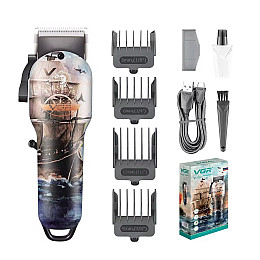 Машинка для стрижки волос VGR V-690 акумуляторна 4 насадки 2000mAh 7W Пірат (3_05169)