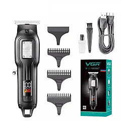 Машинка для стрижки волос VGR V-918 LED-дисплей акумуляторна 4 насадки 5W Black
