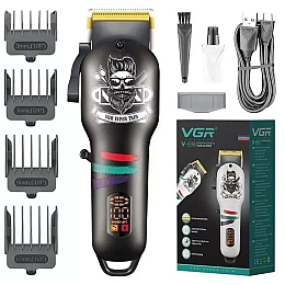 Машинка для стрижки волос VGR V-699 LED-дисплей акумуляторна 4 насадки 5W Black