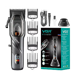 Машинка для стрижки волос VGR V-269 LED-дисплей акумуляторна 4 насадки 5W Black