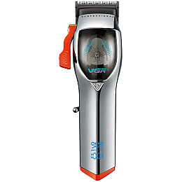 Машинка для стрижки волос VGR V-647 LED-дисплей акумуляторна 4 насадки 2500mAh 3W Срібляста