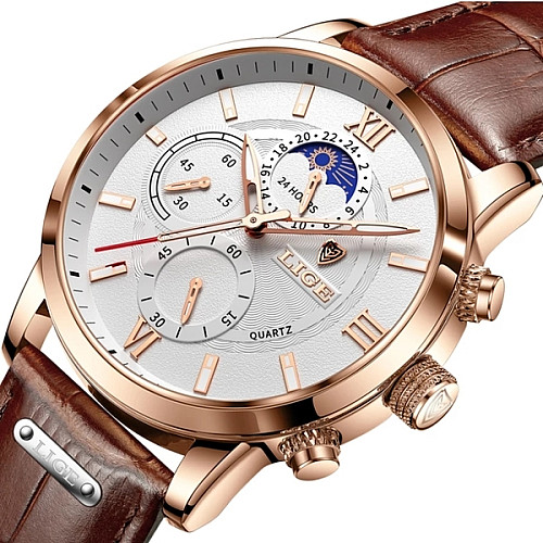 Наручні годинники чоловічі Lige Signature Золотий (2571)