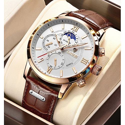 Наручні годинники чоловічі Lige Signature Золотий (2571)