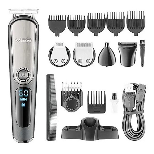 Беспроводная машинка для стрижки волос VGR V-105 триммер для усов и бороды с насадками 5в1 Черный (2104618351)
