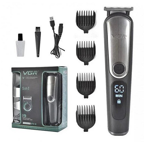 Беспроводная машинка для стрижки волос VGR V-105 триммер для усов и бороды с насадками 5в1 Черный (2104618351)