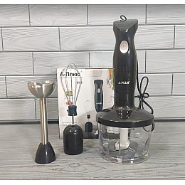 Блендер з подрібнювачем і вінчиком A-PLUS 1545 4в1 300 Вт Black (30151343)