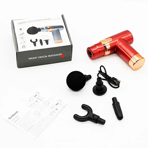 Ручной массажер для мышц Fascial Gun JY-760 аккумуляторный 4 насадки Красный