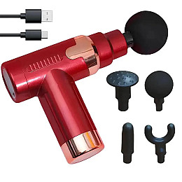 Ручной массажер для мышц Fascial Gun JY-760 аккумуляторный 4 насадки Красный