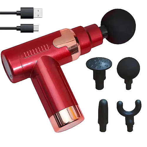 Ручной массажер для мышц Fascial Gun JY-760 аккумуляторный 4 насадки Красный