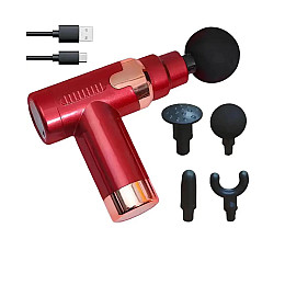 Мышечный ударный массажер Fascial GUN JY-760 4 насадки Красный