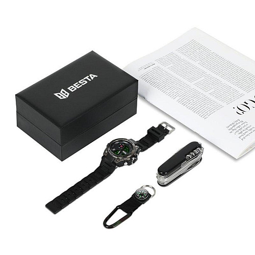 Часы мужские водостойкие наручные с компасом BESTA Box Tattoo ВСУ Set Черный (2446121996)