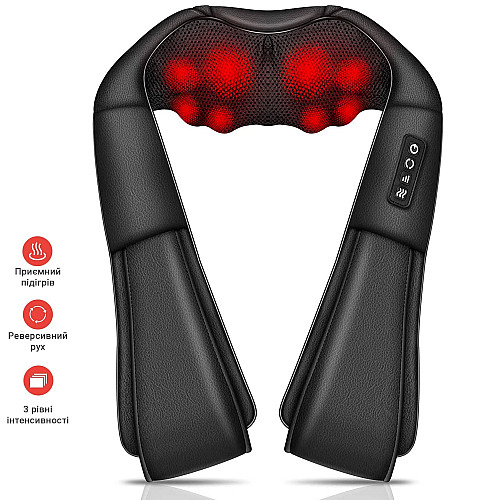 Массажер роликовый для шеи плеч и спины с инфракрасным подогревом Шиацу Inspire Q058 Black