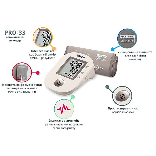 Тонометр автоматичний з адаптером B.Well PRO-33