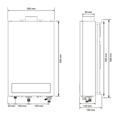 Колонка газова турбована Piegaz Hermes A Turbo 55х35х14 см Сіра