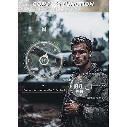 Наручні годинники чоловічі North Edge Tank3 5BAR з компасом Чорний (3458)