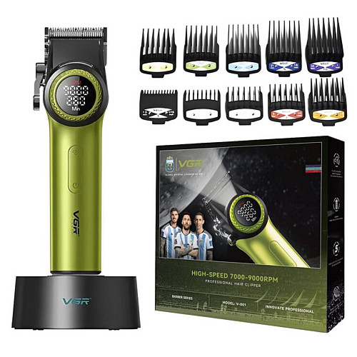 Машинка для стрижки VGR V-001 10 насадок LED Зеленый (2390000031)