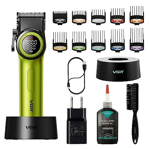 Машинка для стрижки VGR V-001 10 насадок LED Зеленый (2390000031)