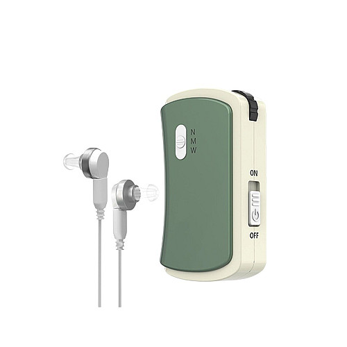 Слуховой аппарат VivaPhon J-102D аккумуляторный карманный с двойным наушником Бежево-зеленый