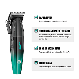 Машинка для стрижки VGR V-003 Turbo 9000 RPM 6 насадок Зелений (2642431201)