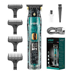 Машинка триммер для стрижки волос и бороды VGR V-961 LCD IPX7 4 насадки (2710405186)