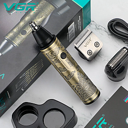 Тример чоловічий для бороди та вусів VGR V-621 4 насадки Мідний (2746753643)