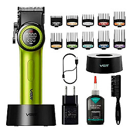 Машинка для стрижки VGR V-001 GGB 10 насадок 4600 mAh LED Салатовий (2747642957)