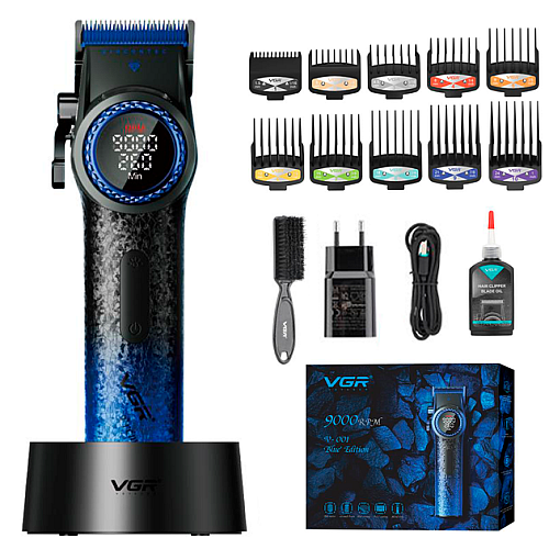 Машинка для стрижки VGR V-001 LED 4600 mAh 10 насадок Синя (2747658218)