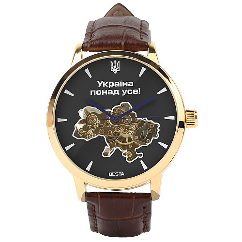 Наручные часы мужские BESTA Skeleton Gold Black Dial Золотистый (3583)