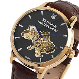 Наручные часы мужские BESTA Skeleton Gold Black Dial Золотистый (3583)