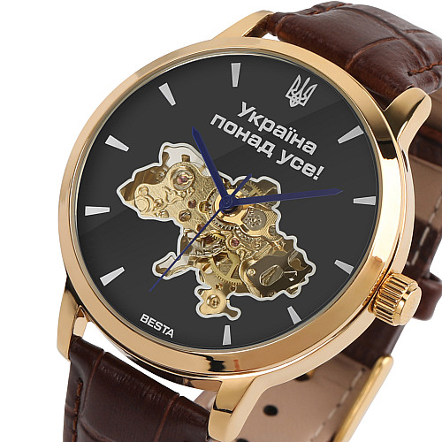 Наручные часы мужские BESTA Skeleton Gold Black Dial Золотистый (3583)