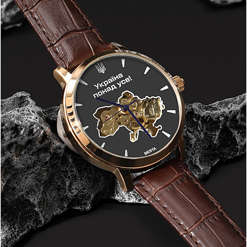 Наручные часы мужские BESTA Skeleton Gold Black Dial Золотистый (3583)