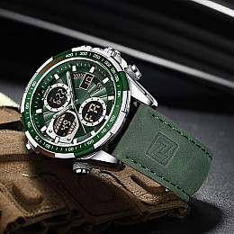 Наручные часы мужские NaviForce Fly Army Hook Green 2 ремешка Серебристый (3594)